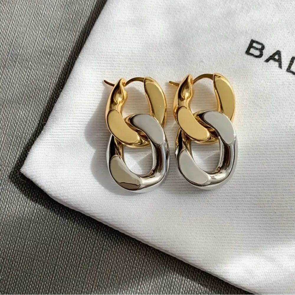 Naked Hanger 925 Sterling Silver Color Block Interlocking Hoop Earring